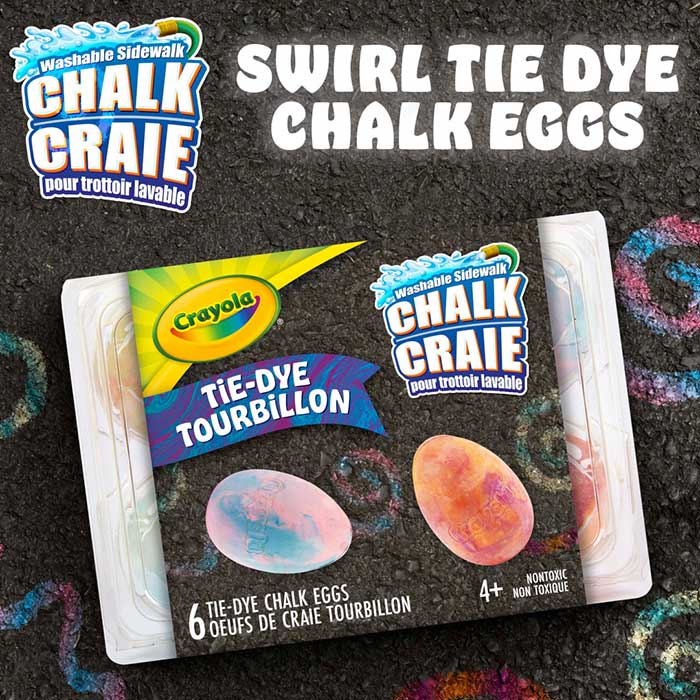Washable Sidewalk Chalk Eggs Tie-Dye 6 Count