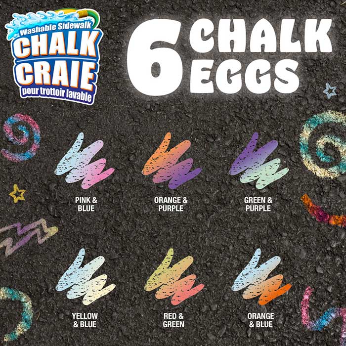 Washable Sidewalk Chalk Eggs Tie-Dye 6 Count