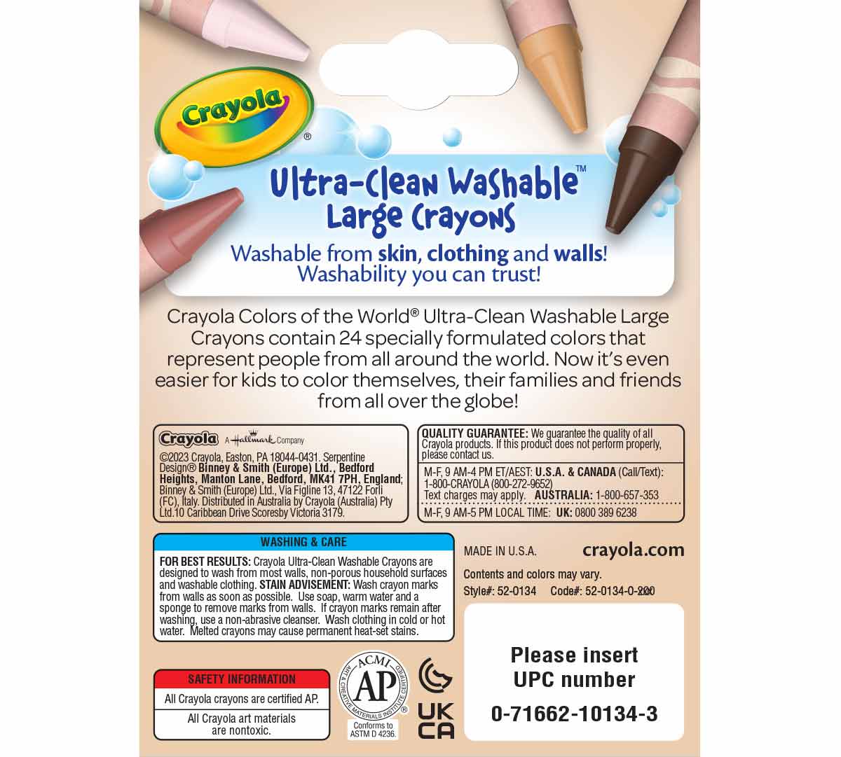 Colors of the World Large Ultra-Clean Washable Crayons 24 Count