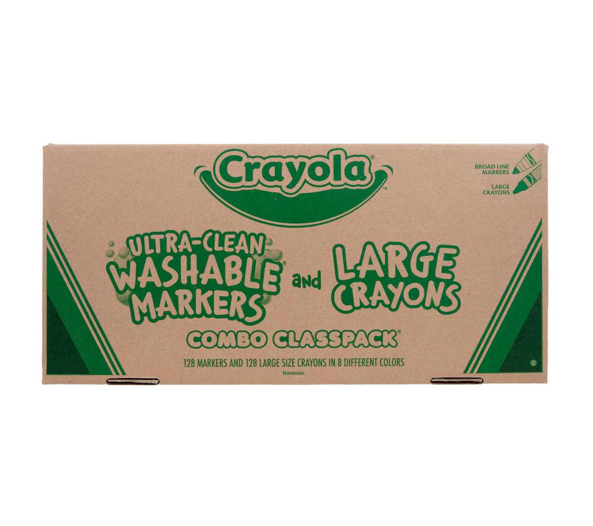 Large Crayons &amp; Ultra-Clean Washable Markers Classpack 128 Count 8 Colors