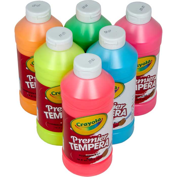 Fluorescent Tempera Paint 6 Count 16 Ounce Bottles