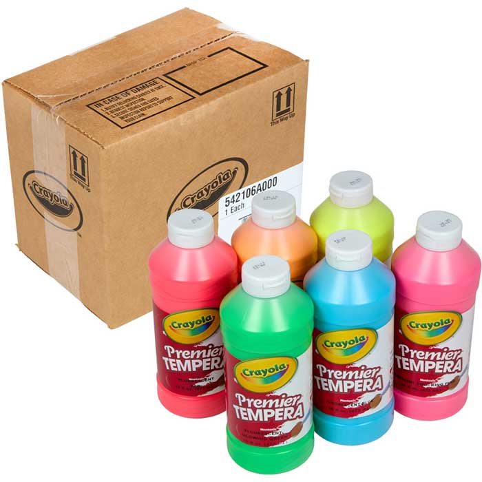 Fluorescent Tempera Paint 6 Count 16 Ounce Bottles