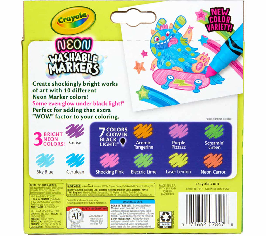 Neon Washable Markers Broad Line 10 Count