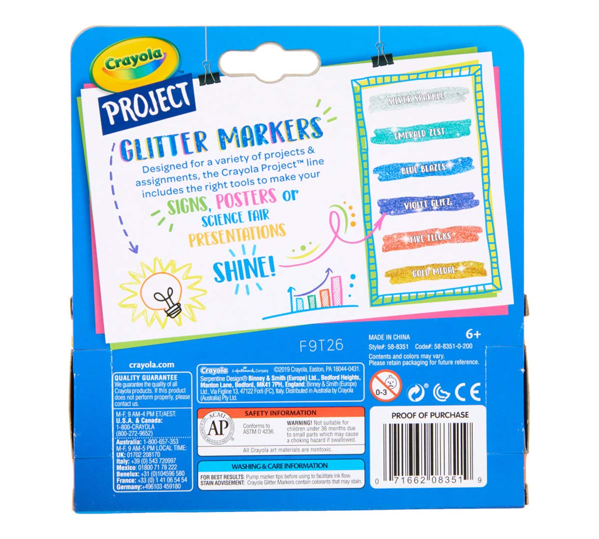 Crayola Project Glitter Markers 6 Count