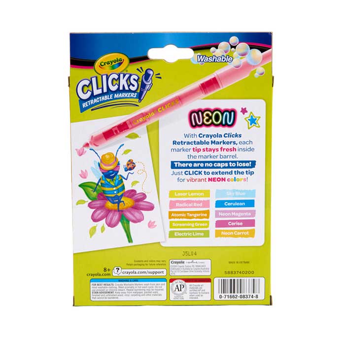 Clicks Retractable Markers Neon 10 Count