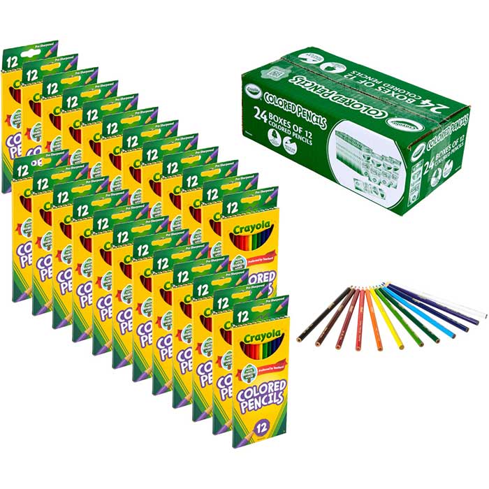 Bulk Colored Pencil Set 24 Boxes of 12 Colors