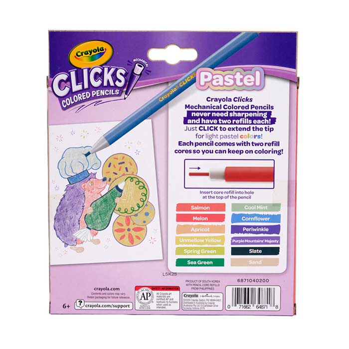 Clicks Mechanical Colored Pencil Set 12 Pastel Colors