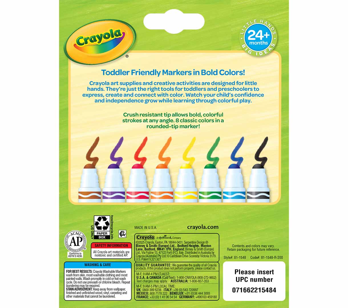 Crush Resistant Washable Toddler Markers 8 Count