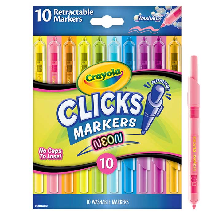 Clicks Retractable Markers Neon 10 Count