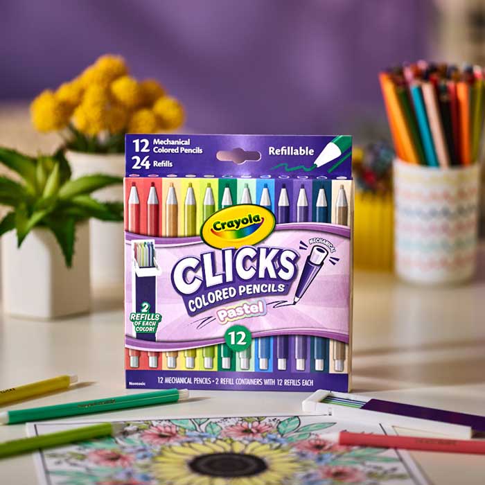Clicks Mechanical Colored Pencil Set 12 Pastel Colors
