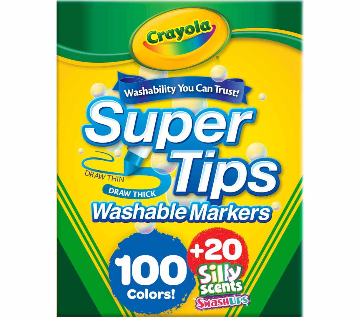 100 Ct Super Tips Washable Markers with 20 Ct Silly Scents Smash Ups Markers