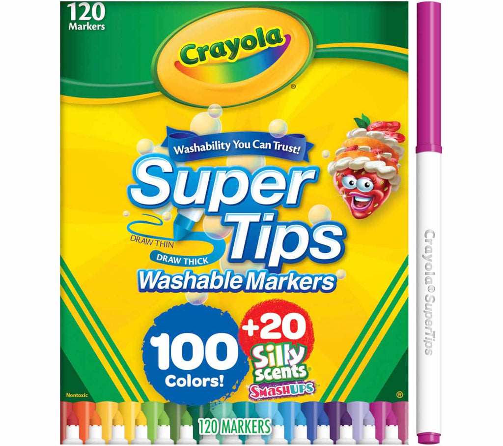 100 Ct Super Tips Washable Markers with 20 Ct Silly Scents Smash Ups Markers