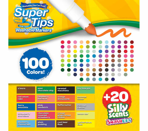 100 Ct Super Tips Washable Markers with 20 Ct Silly Scents Smash Ups Markers